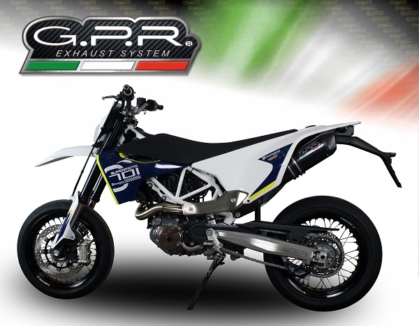 Scarico GPR compatibile con  Husqvarna Supermoto 701 2015-2016, Furore Nero, Terminale di scarico omologato, fornito con db killer estraibile, catalizzatore e raccordo specifico