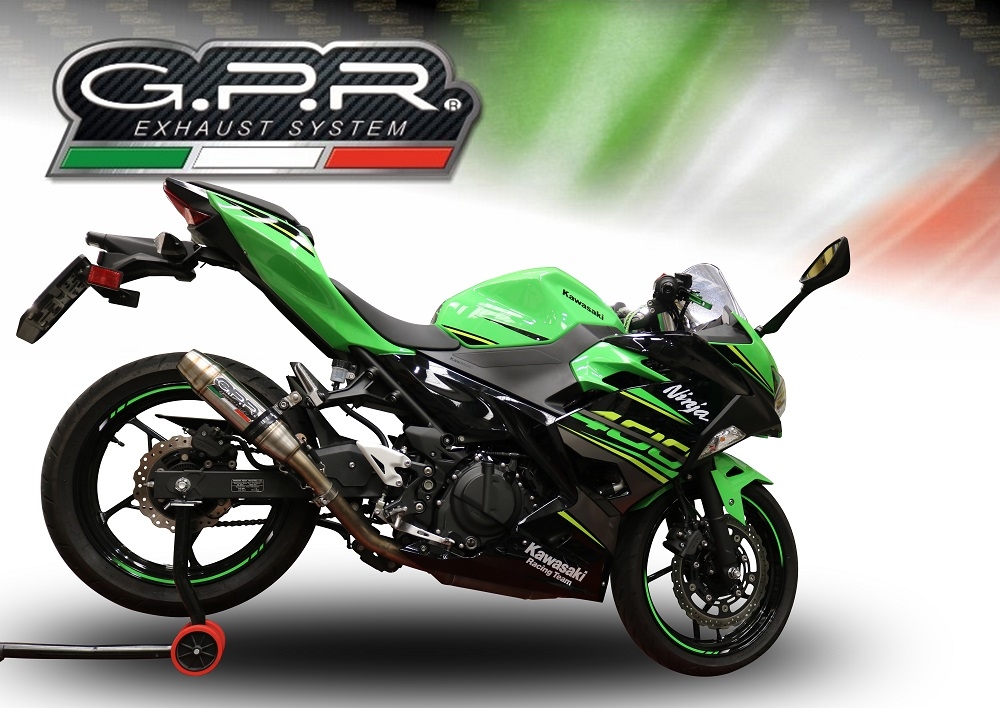 Scarico GPR compatibile con  Kawasaki Ninja 400 2023-2024, Deeptone Inox, Scarico omologato, silenziatore con db killer estraibile e raccordo specifico