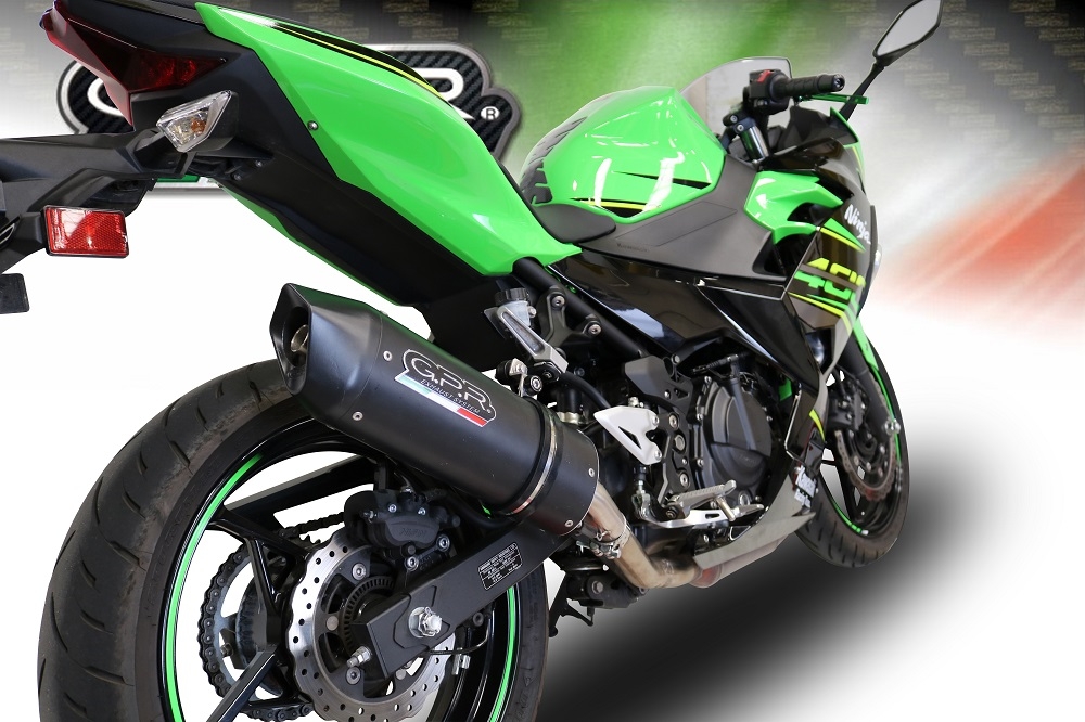 Scarico GPR compatibile con  Kawasaki Ninja 400 2018-2022, Furore Evo4 Nero, Scarico omologato, silenziatore con db killer estraibile e raccordo specifico