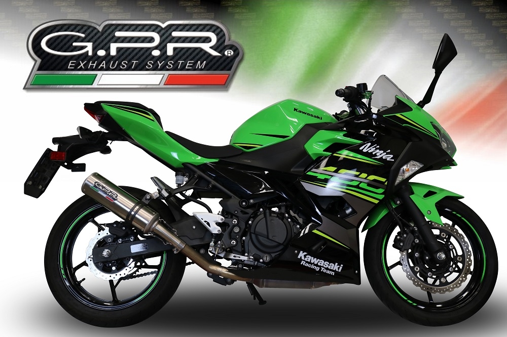 Scarico GPR compatibile con  Kawasaki Z 400 2018-2022, M3 Titanium Natural, Scarico omologato, silenziatore con db killer estraibile e raccordo specifico