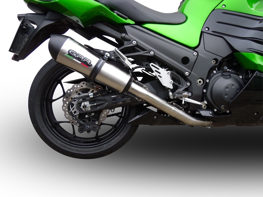 Scarico GPR compatibile con  Kawasaki Zzr 1400 2012-2016, Gpe Ann. titanium, Coppia di terminali di scarico omologati, forniti con db killer removibili e raccordi specifici