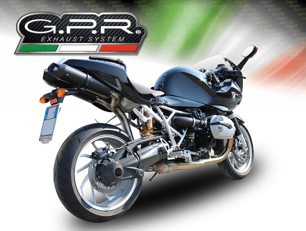 Scarico GPR compatibile con  Bmw R 1200 S 2006-2008, Furore Nero, Coppia di terminali di scarico omologati, forniti con db killer removibili e raccordi specifici