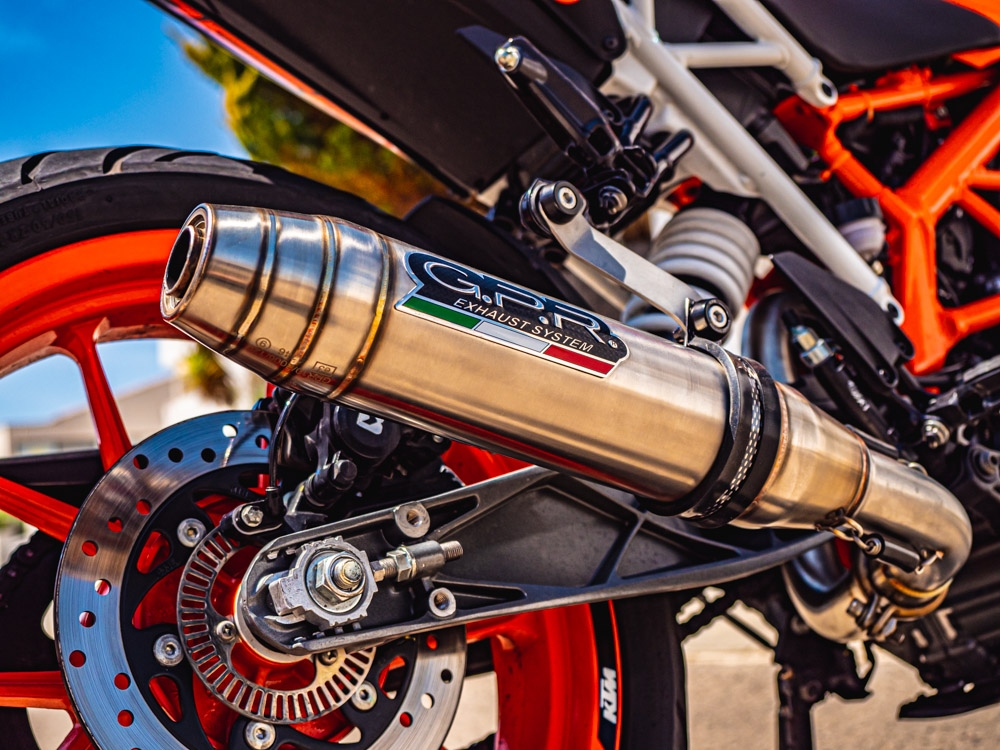 GPR exhaust compatible with  Ktm Duke 125 2021-2023, Deeptone Inox, Racing slip-on exhaust including link pipe 