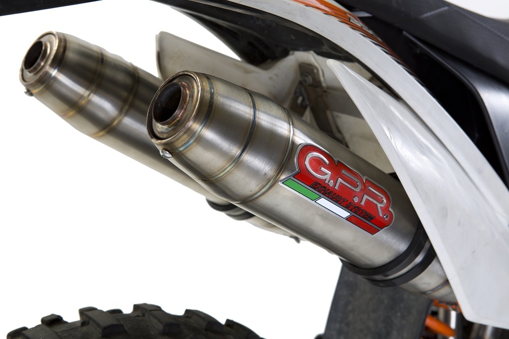 Scarico GPR compatibile con  Ktm Freeride 350 4T 2012-2017, Deeptone Inox, Coppia di terminali di scarico omologati, forniti con db killer removibili e raccordi specifici