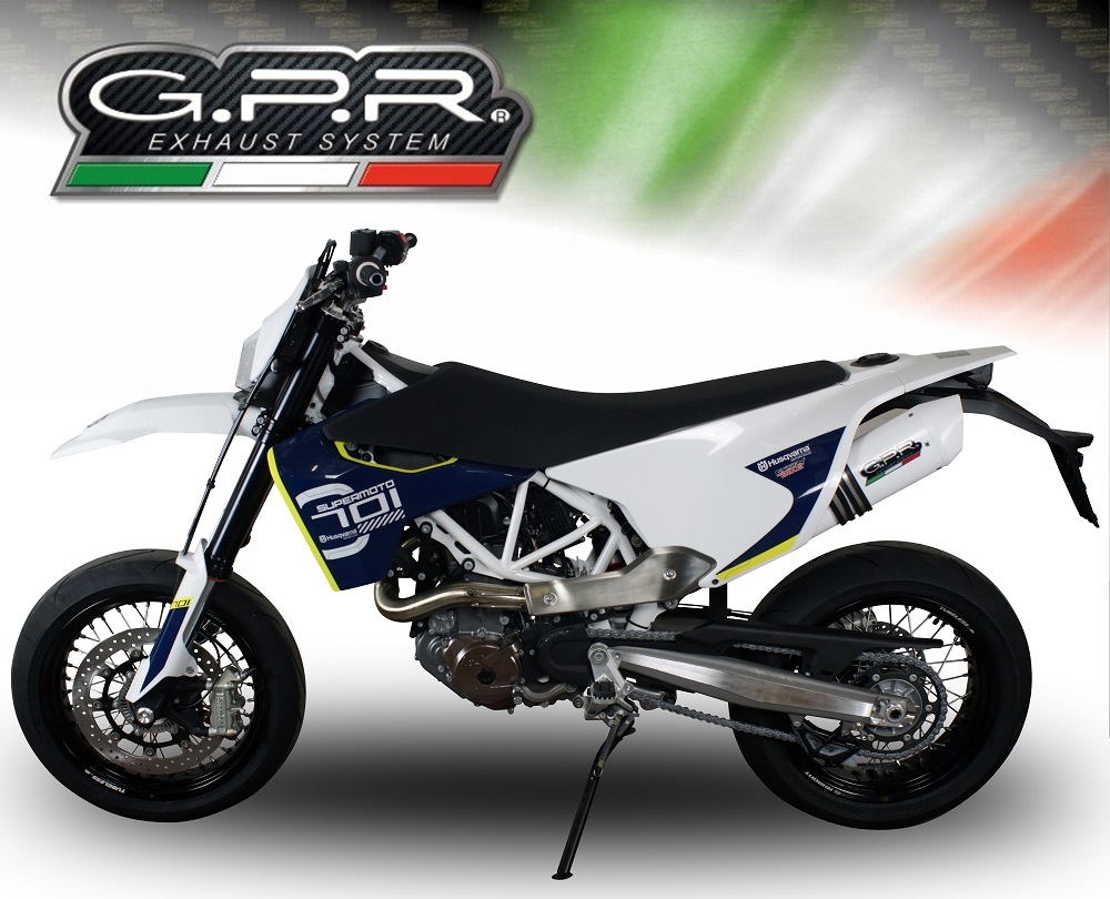 GPR exhaust compatible with  Husqvarna Supermoto 701 2015-2016, Albus Ceramic, Homologated legal slip-on exhaust including removable db killer and link pipe 