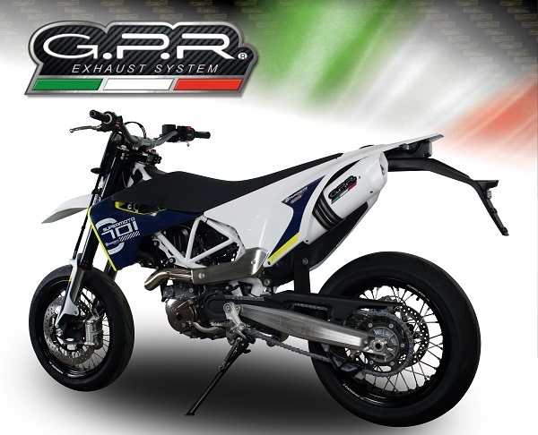 GPR exhaust compatible with  Husqvarna Enduro 701 2015-2016, Albus Ceramic, Homologated legal slip-on exhaust including removable db killer and link pipe 