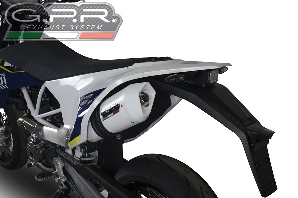 GPR exhaust compatible with  Husqvarna Enduro 701 2015-2016, Albus Ceramic, Homologated legal slip-on exhaust including removable db killer and link pipe 