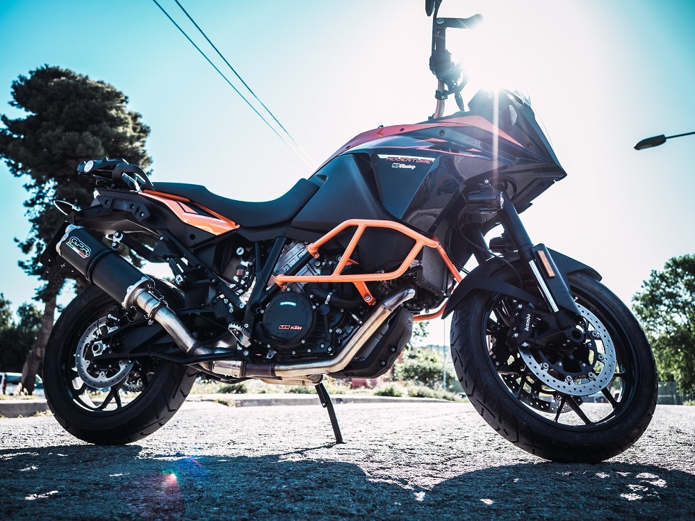 GPR exhaust compatible with  Ktm LC 8 Super Adventure 1290 2015-2016, Dual Poppy, Homologated legal slip-on exhaust including removable db killer and link pipe 