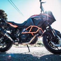 Scarico GPR compatibile con  Ktm Lc 8 Adventure 1090 2017-2020, Dual Poppy, Scarico omologato, silenziatore con db killer estraibile e raccordo specifico