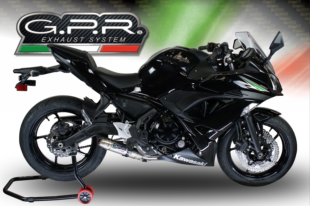 GPR exhaust compatible with  Kawasaki Ninja 650 2017-2020, Deeptone Inox, Homologated legal full system exhaust, including removable db killer and catalyst 