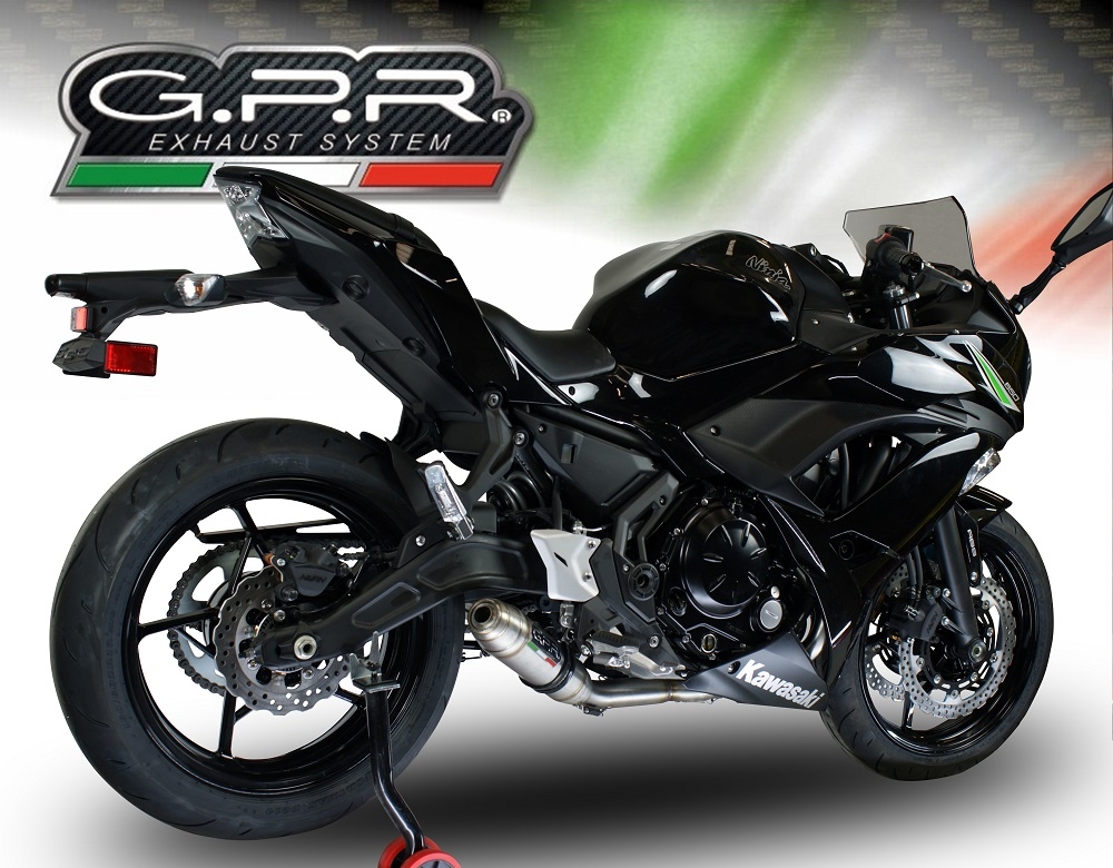 GPR exhaust compatible with  Kawasaki Ninja 650 2017-2020, Deeptone Inox, Homologated legal full system exhaust, including removable db killer and catalyst 