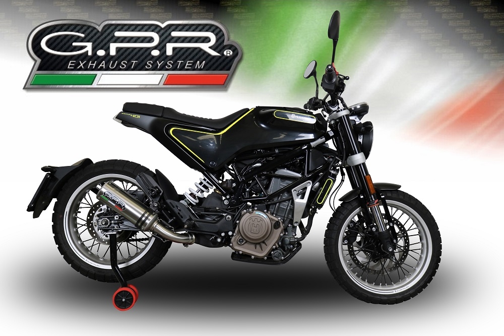 Scarico GPR compatibile con  Husqvarna Svartpilen 401 2018-2019, M3 Titanium Natural, Scarico omologato, silenziatore con db killer estraibile e raccordo specifico