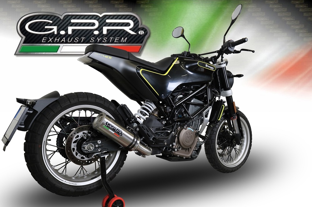 Scarico GPR compatibile con  Husqvarna Svartpilen 401 2018-2019, M3 Titanium Natural, Scarico omologato, silenziatore con db killer estraibile e raccordo specifico