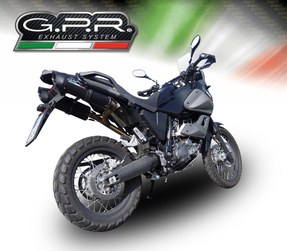 Scarico GPR compatibile con  Yamaha Xt 660 Z Teneré 2008-2016, Furore Nero, Coppia di terminali di scarico omologati, forniti con db killer removibili e raccordi specifici