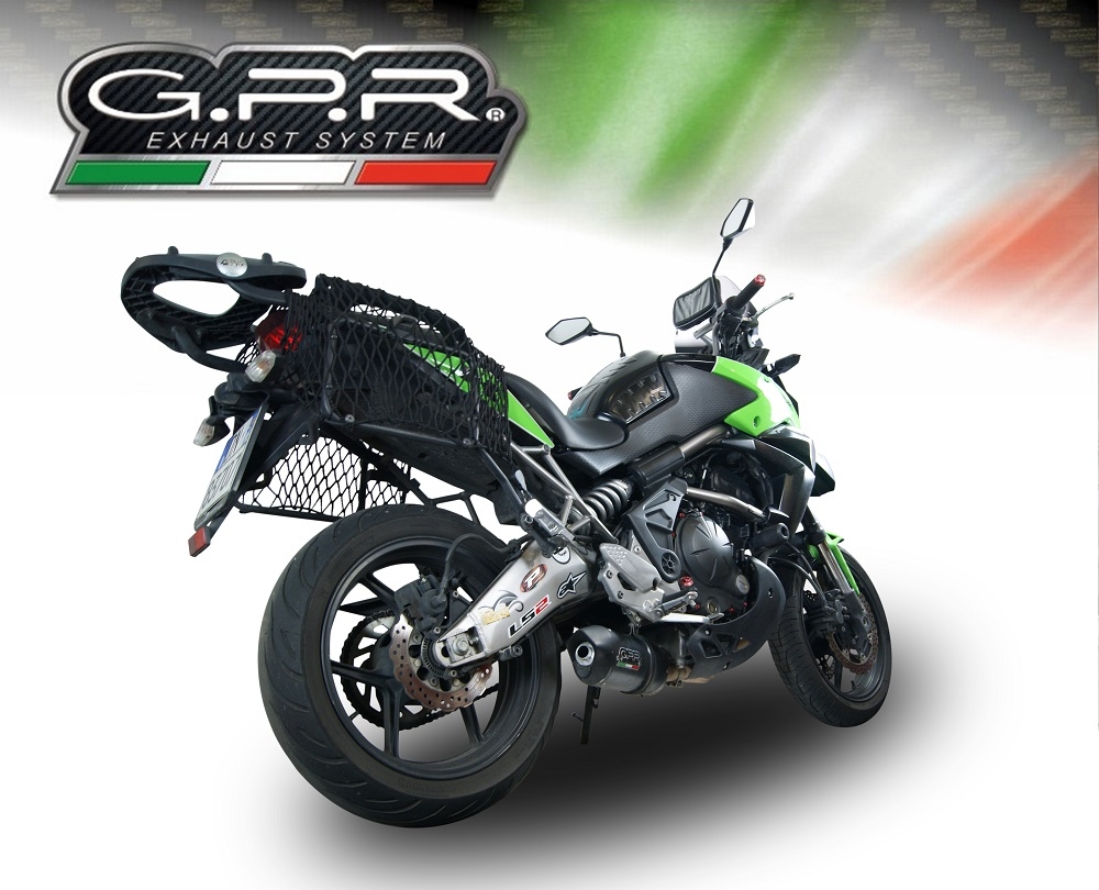 Scarico GPR compatibile con  Kawasaki Versys 650 2006-2014, Furore Nero, Scarico omologato, silenziatore con db killer estraibile e raccordo specifico