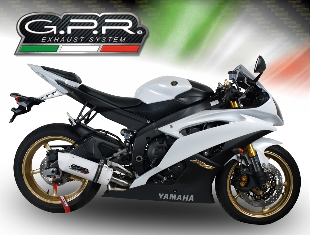 Scarico GPR compatibile con  Yamaha Yzf R6 2006-2020, Albus Ceramic, Scarico omologato, silenziatore con db killer estraibile e raccordo specifico