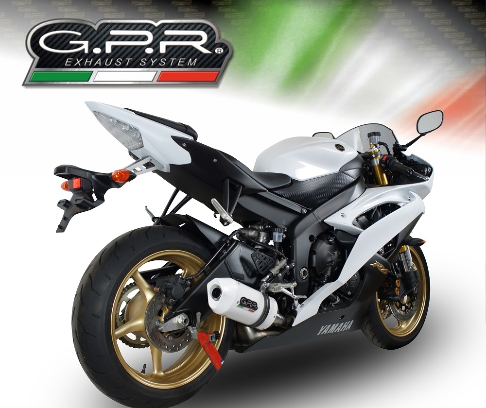 Scarico GPR compatibile con  Yamaha Yzf R6 2006-2020, Albus Ceramic, Scarico omologato, silenziatore con db killer estraibile e raccordo specifico