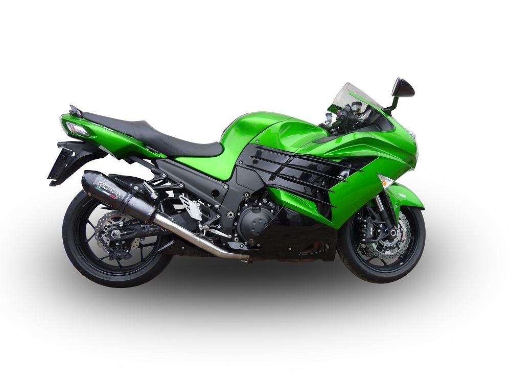 Scarico GPR compatibile con  Kawasaki Zzr 1400 2012-2016, Gpe Ann. Poppy, Coppia di terminali di scarico omologati, forniti con db killer removibili e raccordi specifici