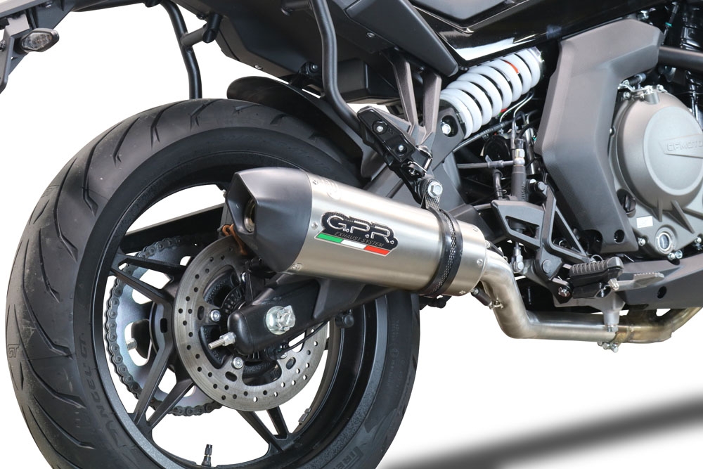 GPR exhaust compatible with  Cf Moto 650 Gt 2022-2024, Gpe Ann. Titanium, Racing slip-on exhaust, including link pipe and removable db killer 