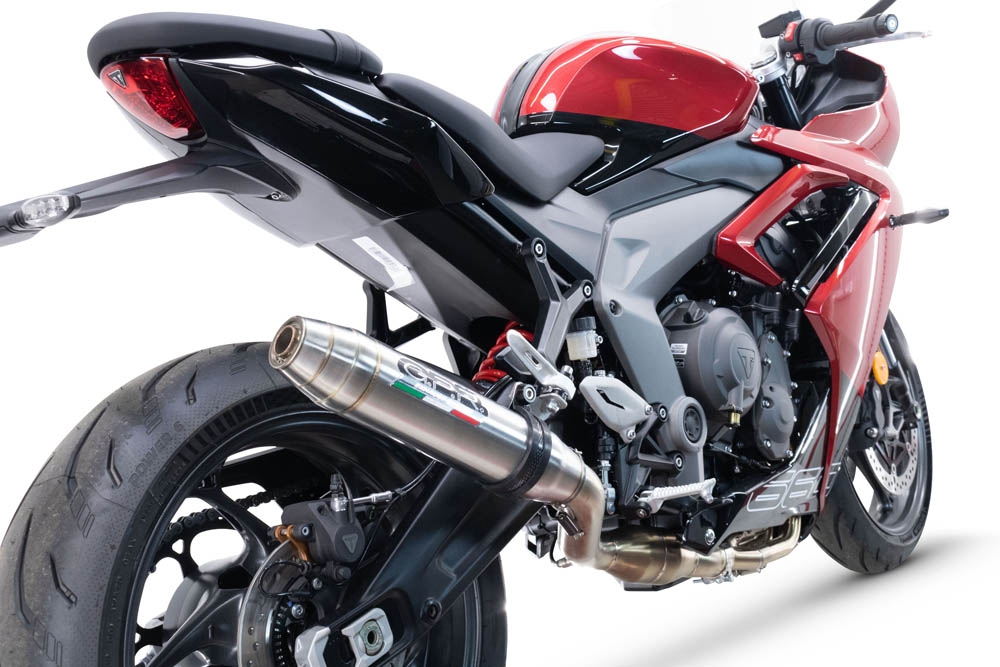 Scarico GPR compatibile con  Triumph Daytona 660 2023-2025, Deeptone Inox, Scarico completo racing, fornito con db killer estraibile e collettore, non conforme per uso stradale