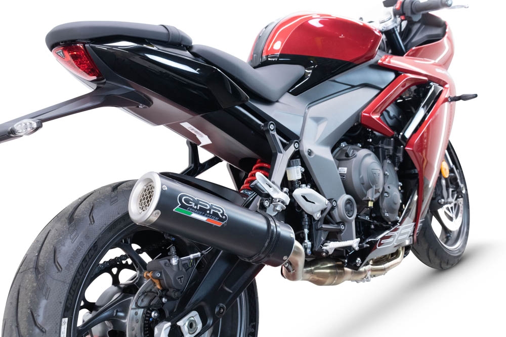 Scarico GPR compatibile con  Triumph Daytona 660 2023-2025, M3 Black Titanium, Scarico completo omologato,fornito con db killer estraibile,catalizzatore e collettore