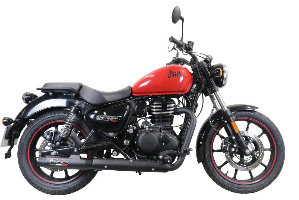 Scarico GPR compatibile con  Royal Enfield Meteor 350 2021-2023, Deeptone Nero, Terminale di scarico omologato, fornito con db killer estraibile, catalizzatore e raccordo specifico