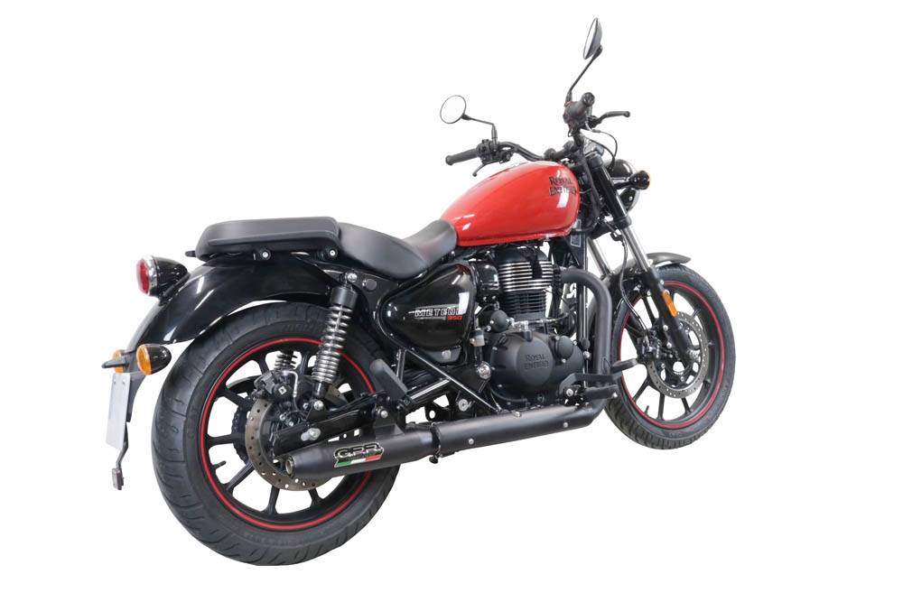 Scarico GPR compatibile con  Royal Enfield Meteor 350 2021-2023, Deeptone Nero, Terminale di scarico omologato, fornito con db killer estraibile, catalizzatore e raccordo specifico