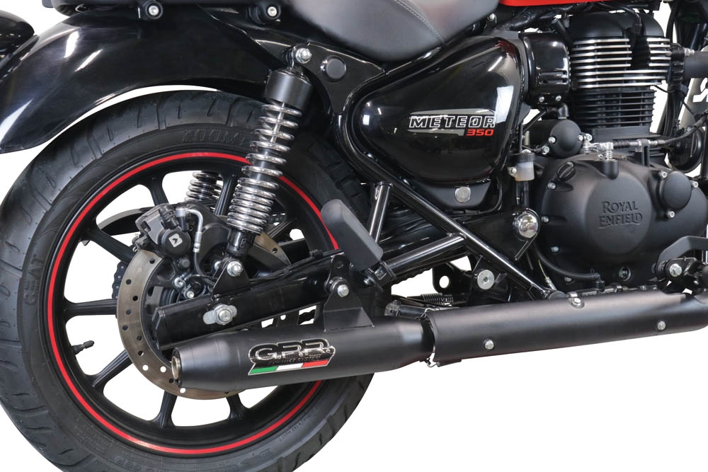 Scarico GPR compatibile con  Royal Enfield Meteor 350 2021-2023, Deeptone Nero, Terminale di scarico omologato, fornito con db killer estraibile, catalizzatore e raccordo specifico