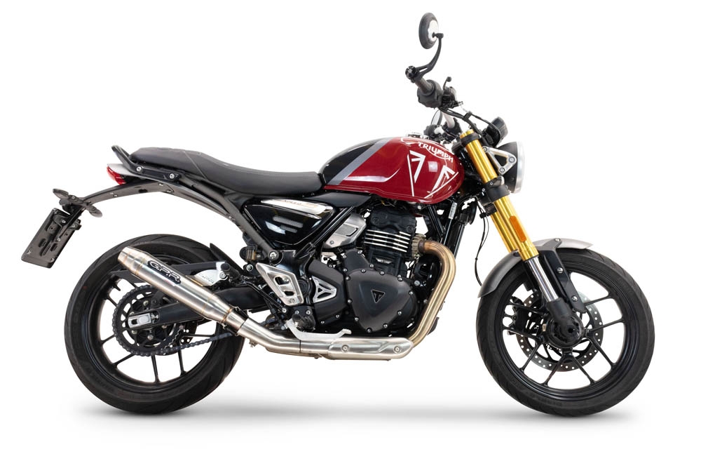 GPR exhaust compatible with  Triumph Scrambler 400 X 2023-2025, Deeptone Inox, Homologated legal slip-on exhaust including removable db killer and link pipe 