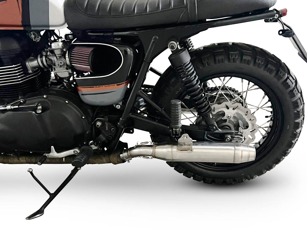 Scarico GPR compatibile con  Triumph BONNEVILLE T100 2001-2014, Deeptone Inox, Coppia di terminali di scarico omologati, forniti con db killer removibile, catalizzatori e raccordi specifici