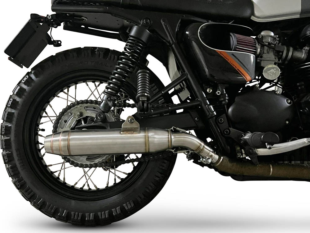 Scarico GPR compatibile con  Triumph BONNEVILLE T100 2001-2014, Deeptone Inox, Coppia di terminali di scarico omologati, forniti con db killer removibile, catalizzatori e raccordi specifici