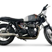 Scarico GPR compatibile con  Triumph BONNEVILLE T100 2001-2014, Deeptone Inox, Coppia di terminali di scarico omologati, forniti con db killer removibile, catalizzatori e raccordi specifici