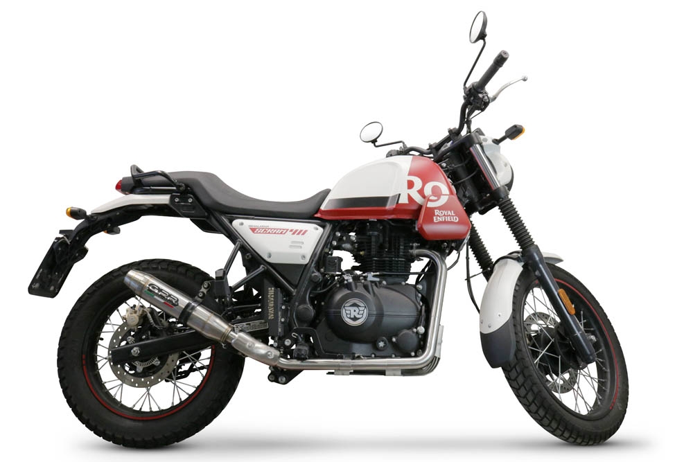 GPR exhaust compatible with  Royal Enfield Scram 411 2022-2024, Deeptone Inox, Racing slip-on exhaust including link pipe 